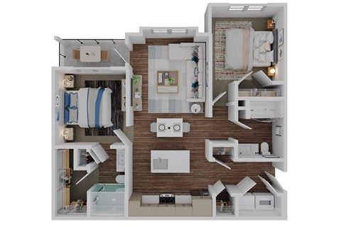 Floor plan for 2 beds, 2 baths, 1087 sqft